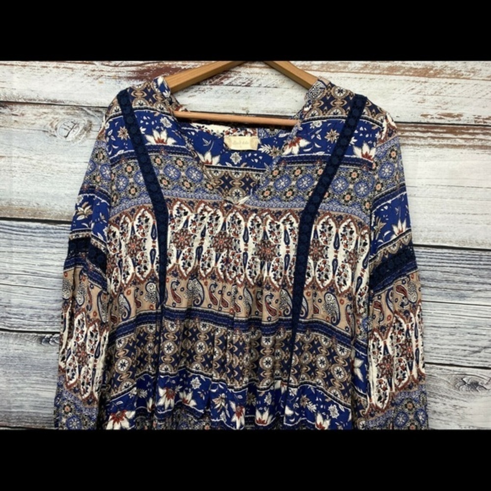 Altar'd State Womens Boho Long Sleeve Dress Top Floral Small Rayon V Neck - Picture 3 of 7
